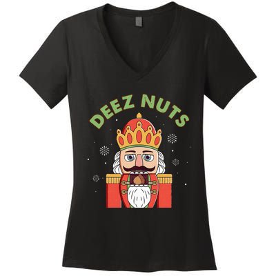 Deez Nuts Nutcracker Nut Funny Christmas Pjs Women's V-Neck T-Shirt