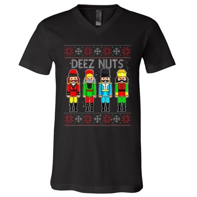 Deez Nuts Nutcracker Ugly Christmas Sweate Xmas V-Neck T-Shirt