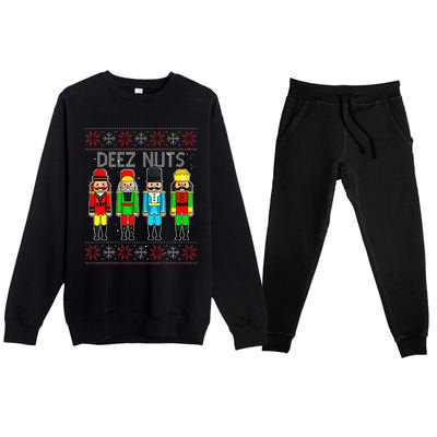 Deez Nuts Nutcracker Ugly Christmas Sweate Xmas Premium Crewneck Sweatsuit Set