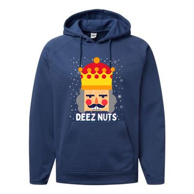 Deez Nuts Nutcracker Funny Ugly Christmas Meme Gifts Performance Fleece Hoodie