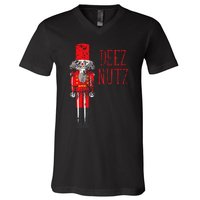 Deez Nutz Nutcracker Distressed Naughty Christmas V-Neck T-Shirt