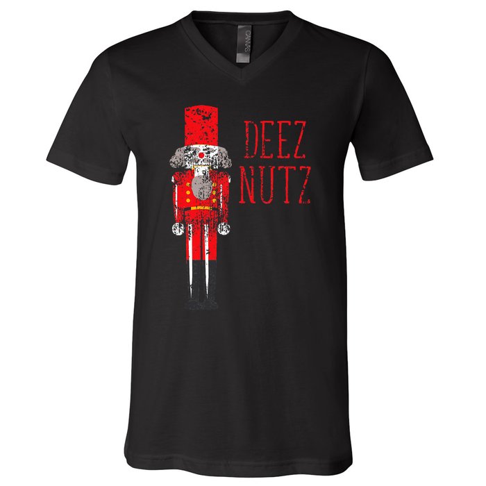 Deez Nutz Nutcracker Distressed Naughty Christmas V-Neck T-Shirt