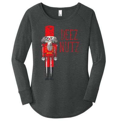 Deez Nutz Nutcracker Distressed Naughty Christmas Women's Perfect Tri Tunic Long Sleeve Shirt