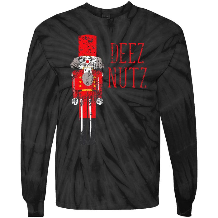 Deez Nutz Nutcracker Distressed Naughty Christmas Tie-Dye Long Sleeve Shirt