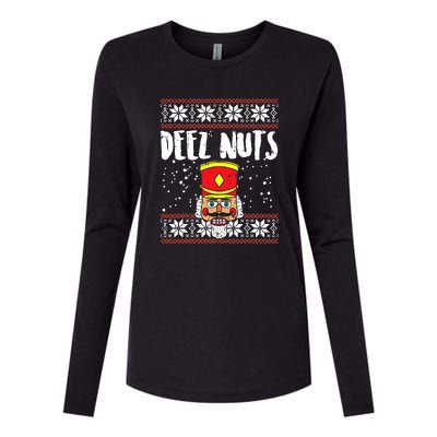 Deez Nuts Nutcracker Gifts Ugly Christmas Funny Xmas Womens Cotton Relaxed Long Sleeve T-Shirt