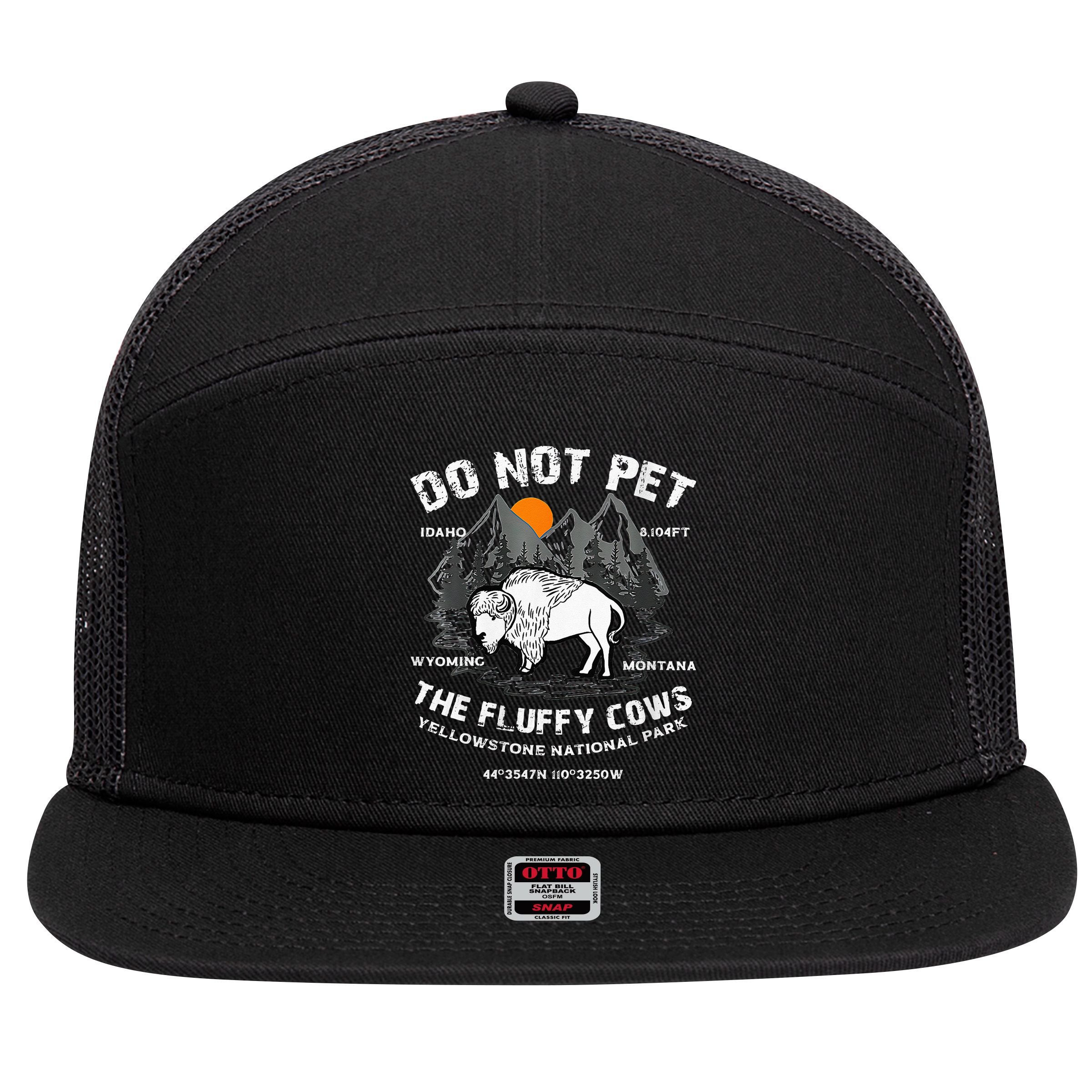 Do Not Pet Fluffy Cows Bison Yellowstone National Park 7 Panel Mesh Trucker Snapback Hat