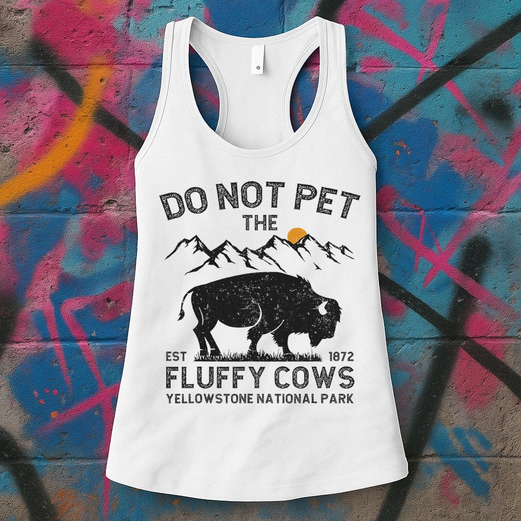 Do Not Pet The Fluffy Cows Yellowstone National Park Cows Womens Tank Top
