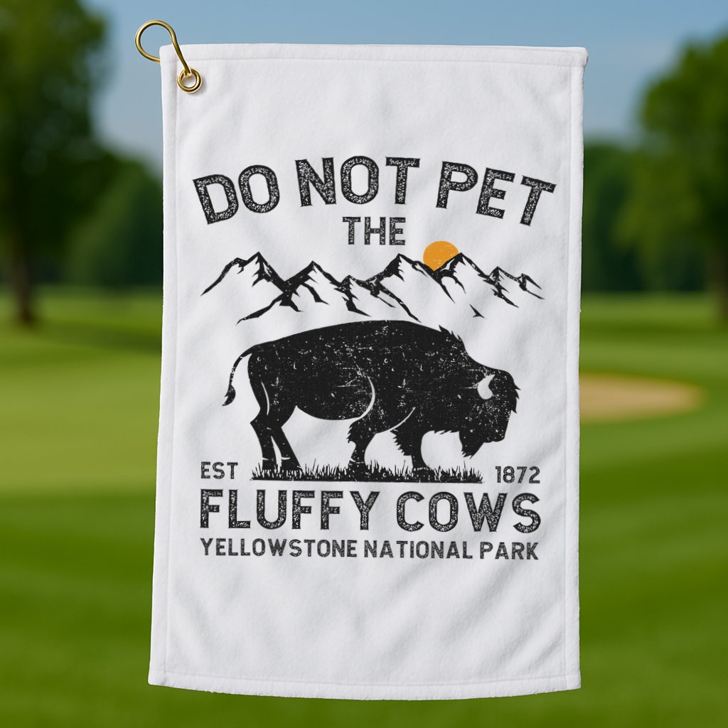 Do Not Pet The Fluffy Cows Yellowstone National Park Cows Golf Towel