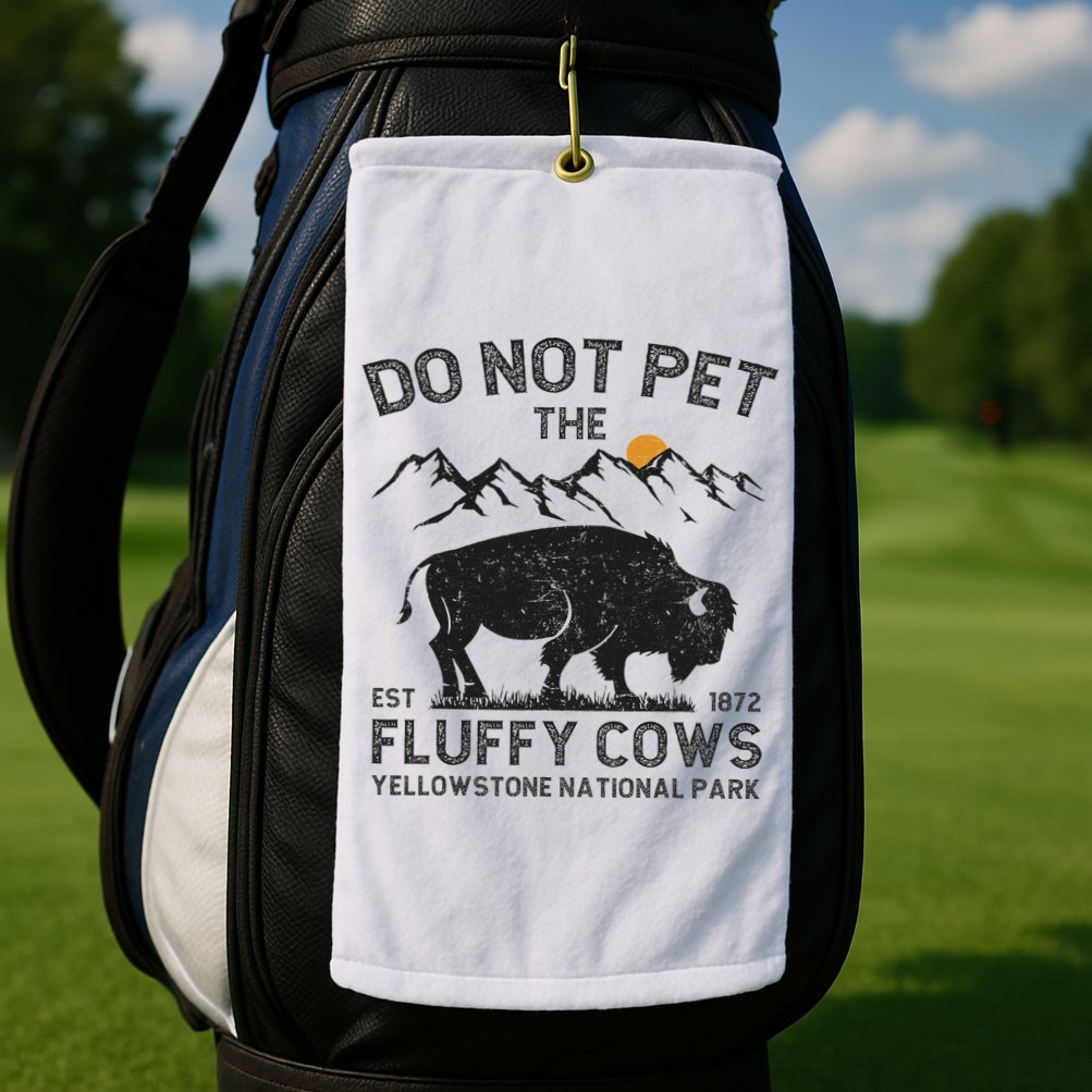 Do Not Pet The Fluffy Cows Yellowstone National Park Cows Golf Towel