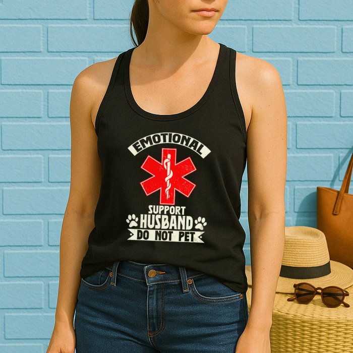 Do Not Pet Emotional Support Husband Funny Womens Tank Top