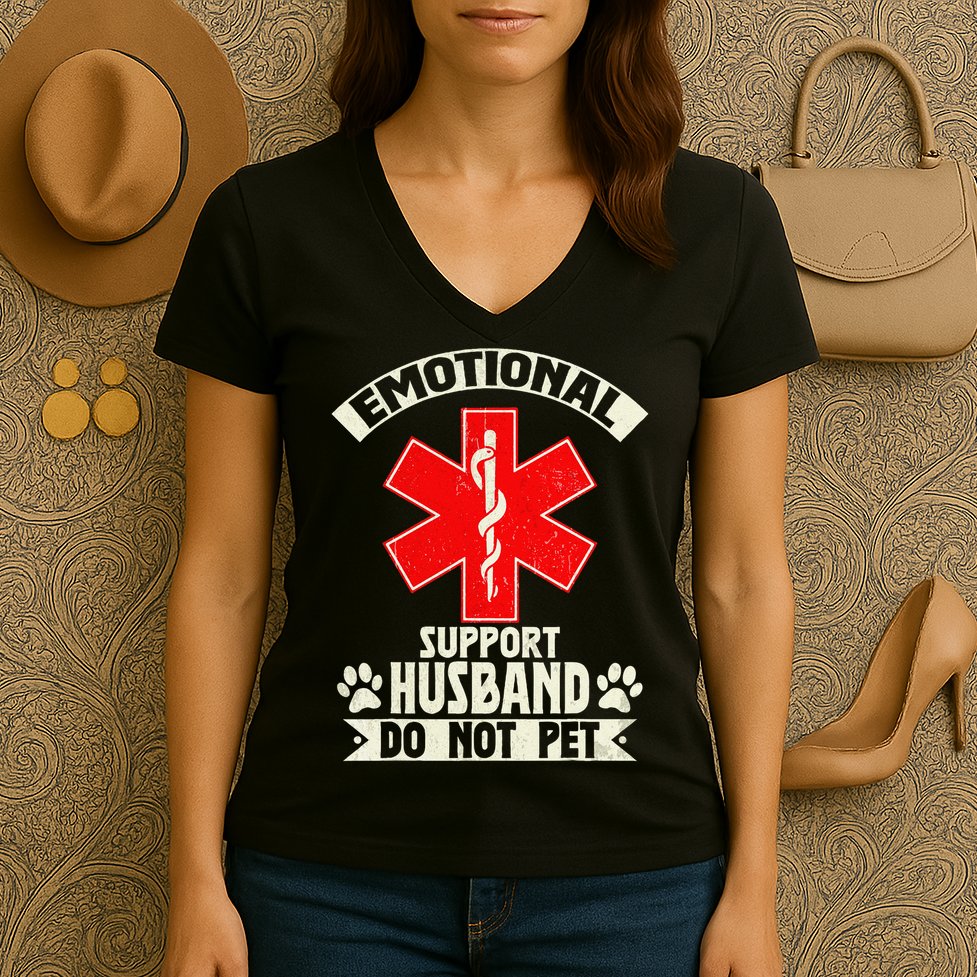 Do Not Pet Emotional Support Husband Funny Women's V-Neck T-Shirt
