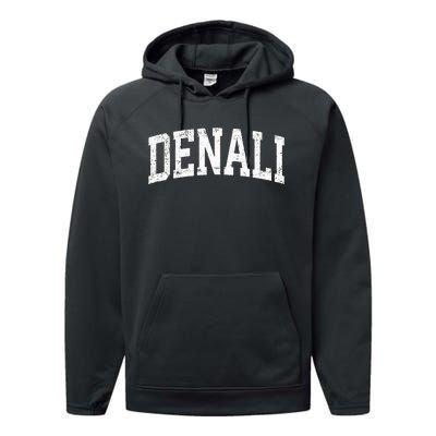 Denali National Park Alaska Vintage Athletic Sports Design Performance Fleece Hoodie