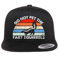 Do Not Pet The Fart Squirrels Funny Skunk Retro Sunset Flat Bill Trucker Hat