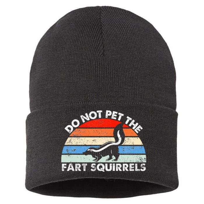 Do Not Pet The Fart Squirrels Funny Skunk Retro Sunset Sustainable Knit Beanie