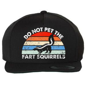 Do Not Pet The Fart Squirrels Funny Skunk Retro Sunset Wool Snapback Cap