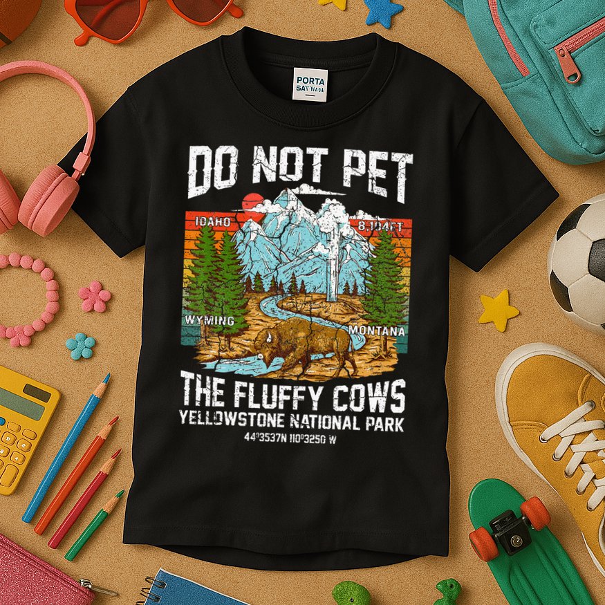 Do Not Pet The Fluffy Cows Bison Yellowstone National Park Kids T-Shirt