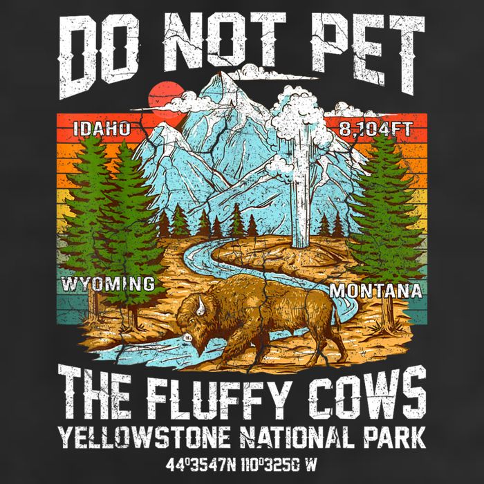 Do Not Pet The Fluffy Cows Bison Yellowstone National Park 7 Panel Mesh Trucker Snapback Hat