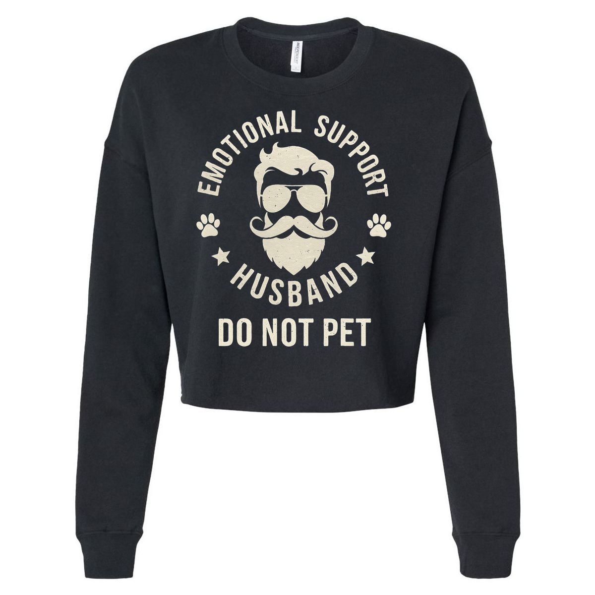 Do Not Pet Emotional Support Husband Funny Married Couple Cropped Pullover Crew