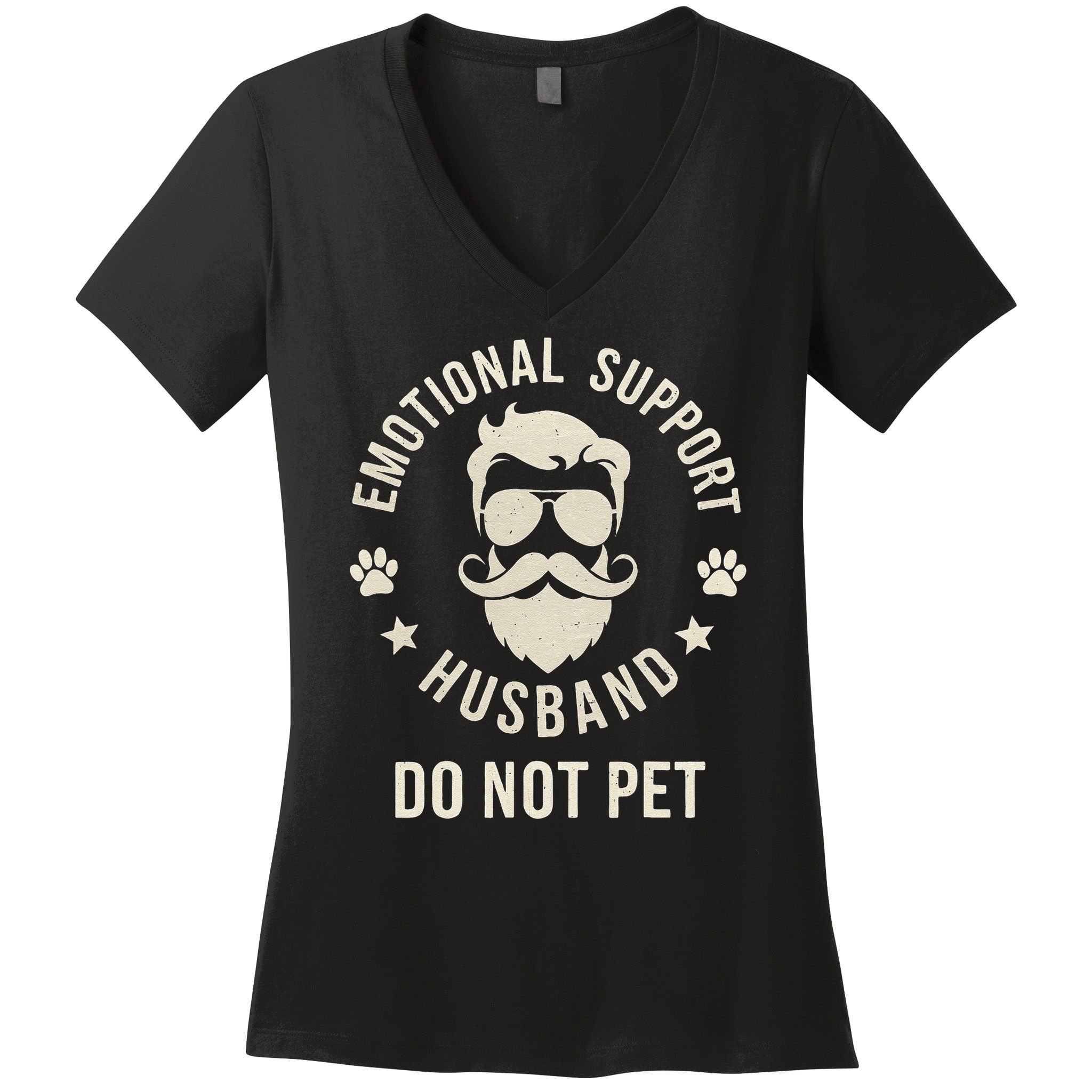 Do Not Pet Emotional Support Husband Funny Married Couple Women's V-Neck T-Shirt