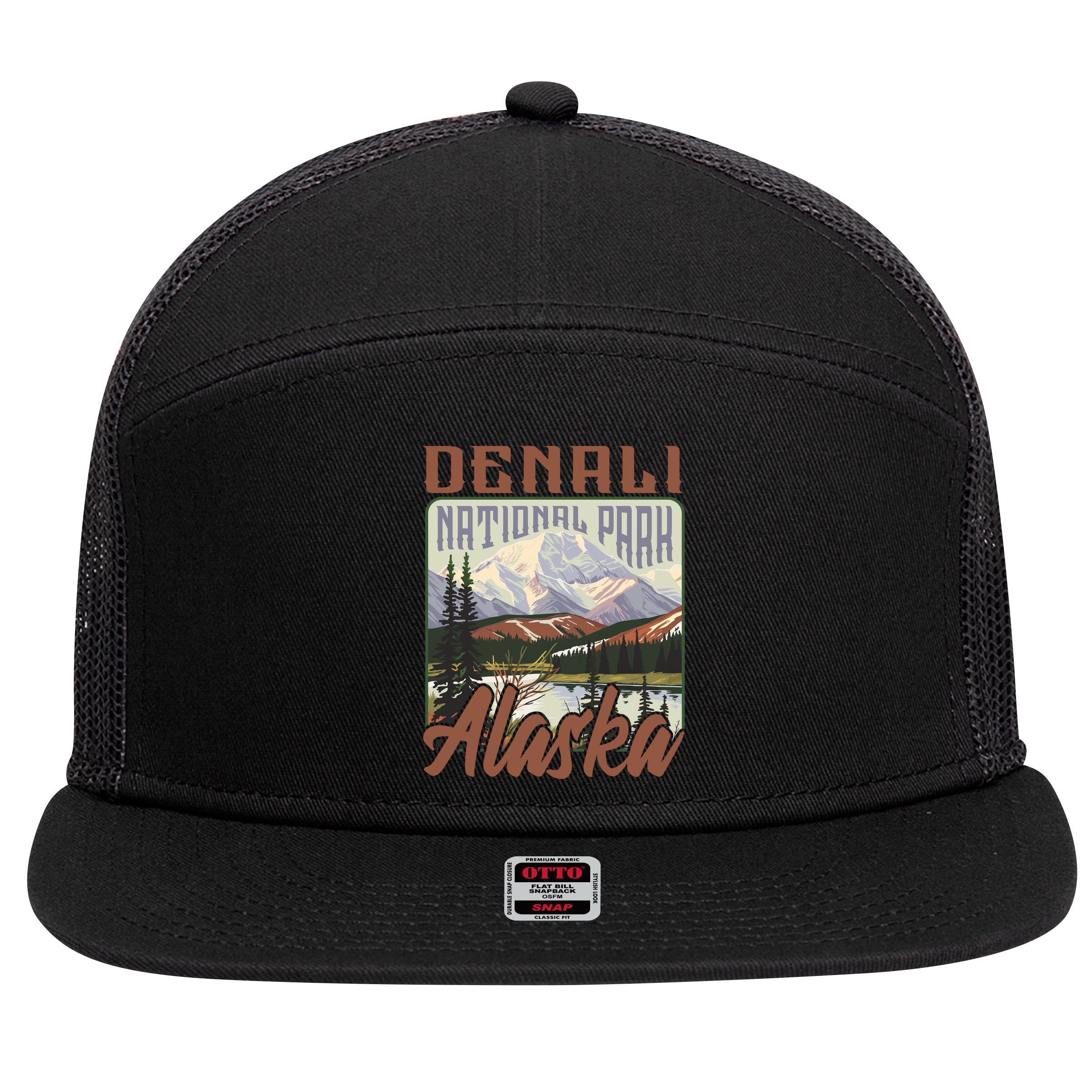 Denali National Park Alaska 7 Panel Mesh Trucker Snapback Hat
