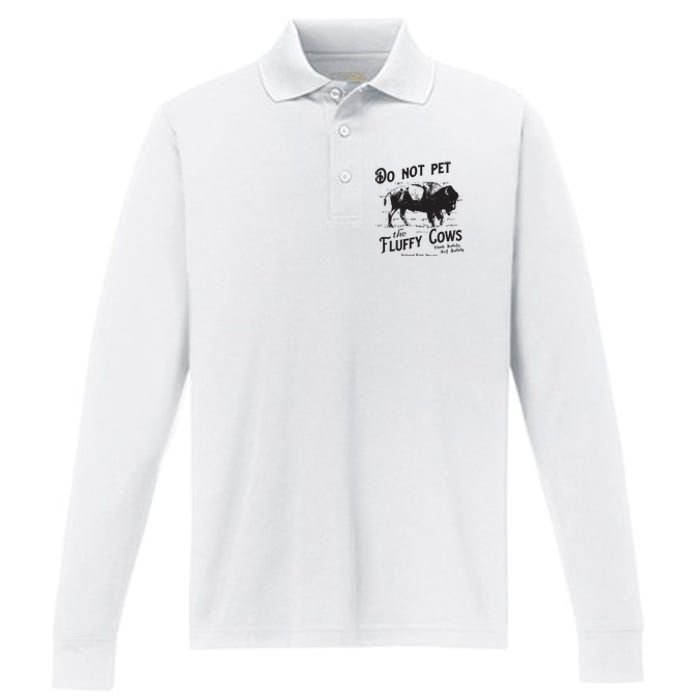 Do Not Pet The Fluffy Cows American Bison Vintage Performance Long Sleeve Polo