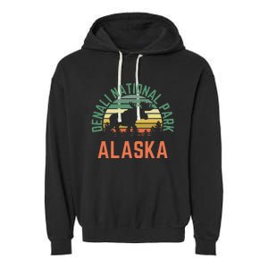 Denali National Park Alaska Moose Hiking Nature Retro Garment-Dyed Fleece Hoodie