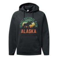 Denali National Park Alaska Moose Hiking Nature Retro Performance Fleece Hoodie