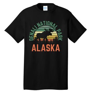 Denali National Park Alaska Moose Hiking Nature Retro Tall T-Shirt