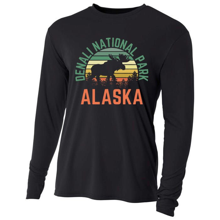 Denali National Park Alaska Moose Hiking Nature Retro Cooling Performance Long Sleeve Crew