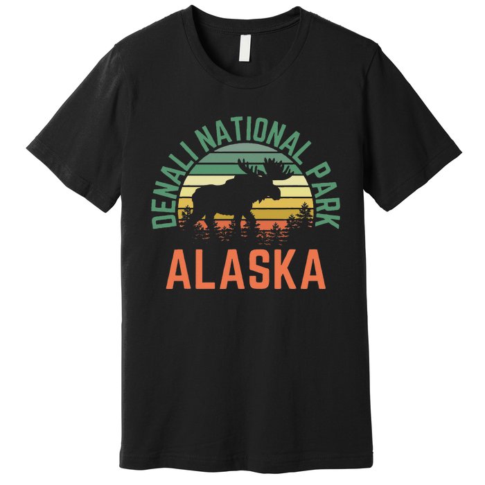 Denali National Park Alaska Moose Hiking Nature Retro Premium T-Shirt