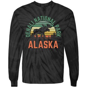 Denali National Park Alaska Moose Hiking Nature Retro Tie-Dye Long Sleeve Shirt