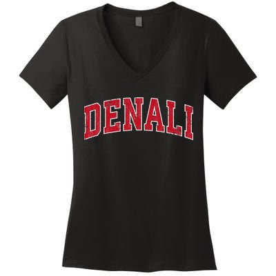 Denali National Park Vintage Sports Design Red Design Women's V-Neck T-Shirt