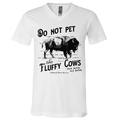 Do Not Pet The Fluffy Cows American Bison Vintage V-Neck T-Shirt