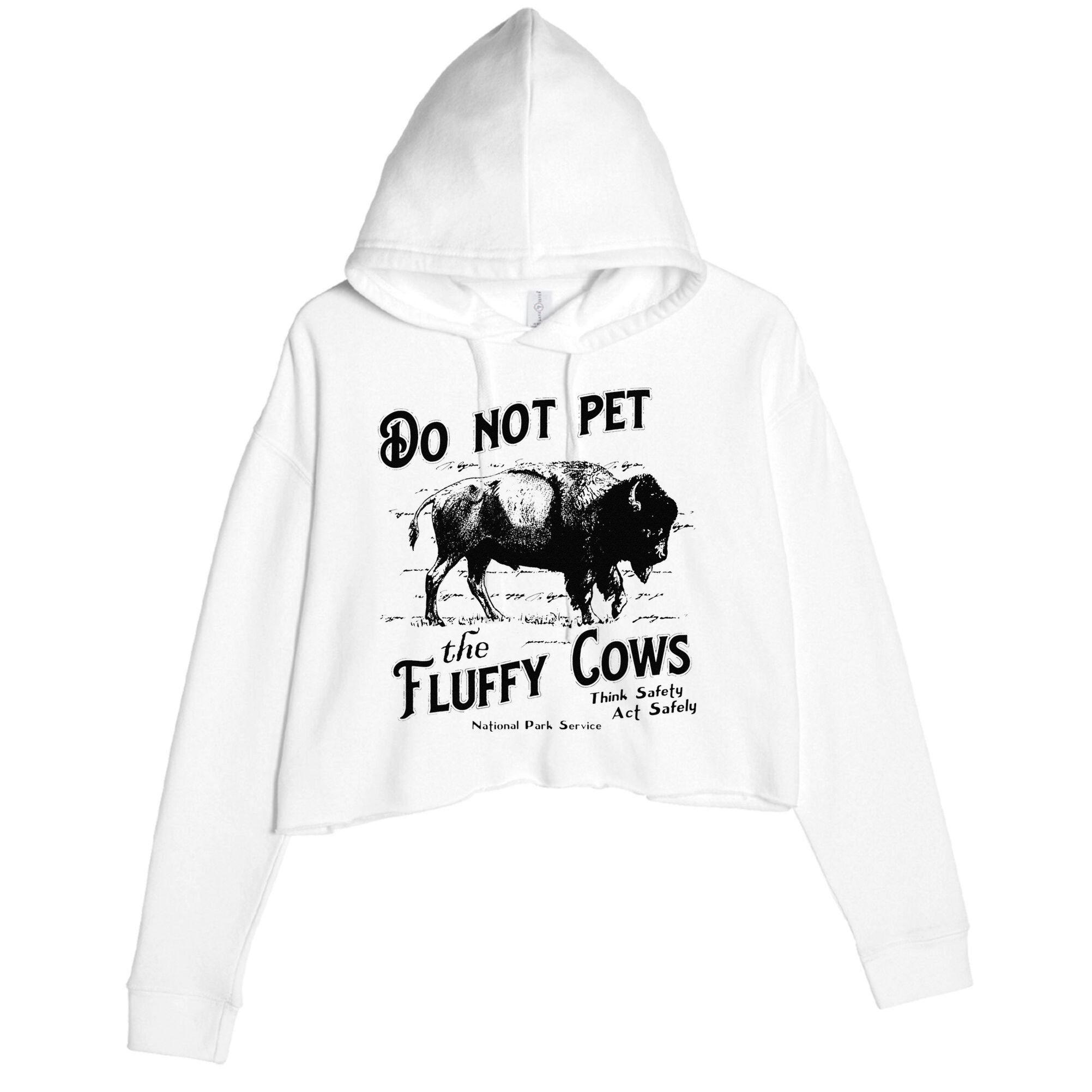Do Not Pet The Fluffy Cows American Bison Vintage Crop Fleece Hoodie