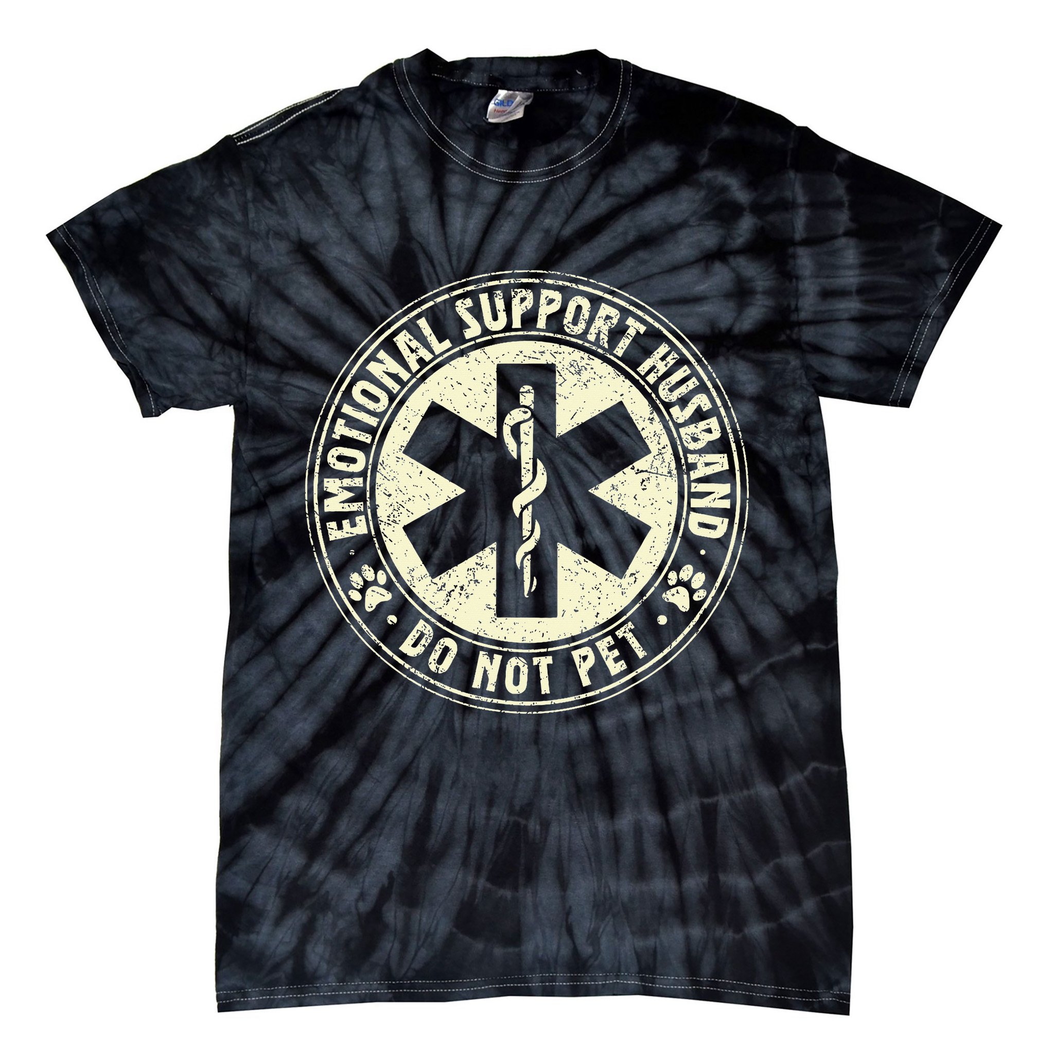 Do Not Pet Emotional Support Husband Funny Fathers Day Tie-Dye T-Shirt