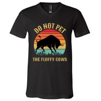 Do Not Pet The Fluffy Cows American Bison Vintage V-Neck T-Shirt