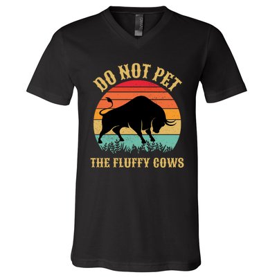 Do Not Pet The Fluffy Cows American Bison Vintage V-Neck T-Shirt