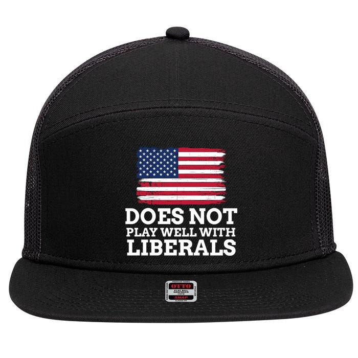 Does Not Play Well With Liberals Gift 7 Panel Mesh Trucker Snapback Hat