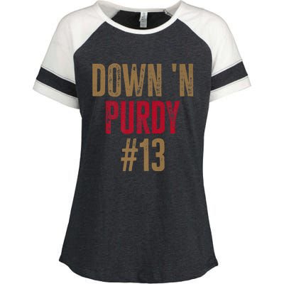 Down 'N Purdy 13 Brock Purdy American Football Quarterback Enza Ladies Jersey Colorblock Tee