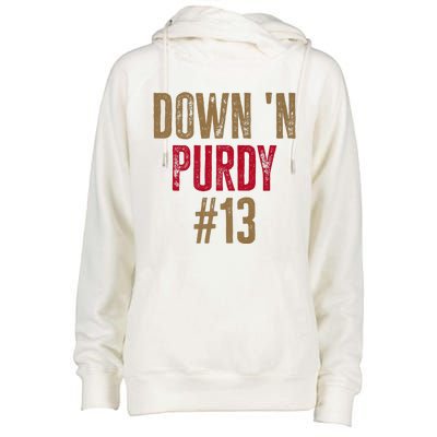 Down 'N Purdy 13 Brock Purdy American Football Quarterback Womens Funnel Neck Pullover Hood