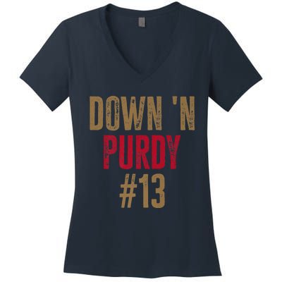 Down 'N Purdy 13 Brock Purdy American Football Quarterback Women's V-Neck T-Shirt