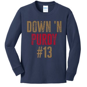 Down 'N Purdy 13 Brock Purdy American Football Quarterback Kids Long Sleeve Shirt