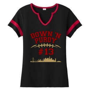 Down 'N Purdy #13 San Francisco Football Fan Ladies Halftime Notch Neck Tee