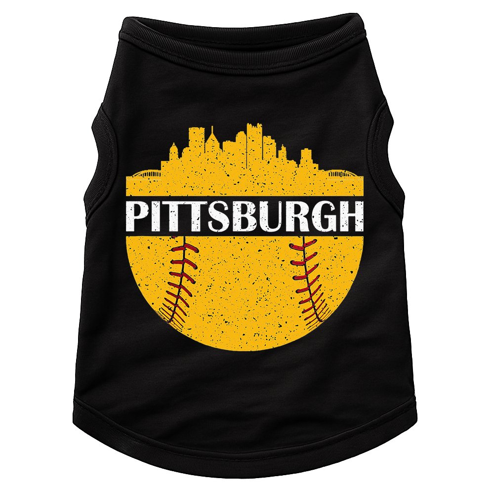 Distressed Novelty Pirate Pittsburgh Baseball Cityscape Doggie Tank
