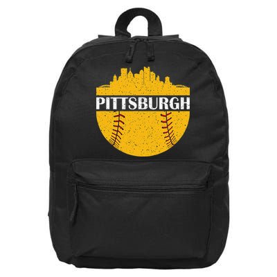 Distressed Novelty Pirate Pittsburgh Baseball Cityscape 16 in Basic Backpack