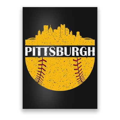 Distressed Novelty Pirate Pittsburgh Baseball Cityscape Poster