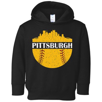 Distressed Novelty Pirate Pittsburgh Baseball Cityscape Toddler Hoodie