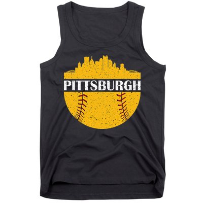 Distressed Novelty Pirate Pittsburgh Baseball Cityscape Tank Top