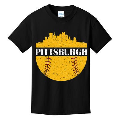 Distressed Novelty Pirate Pittsburgh Baseball Cityscape Kids T-Shirt