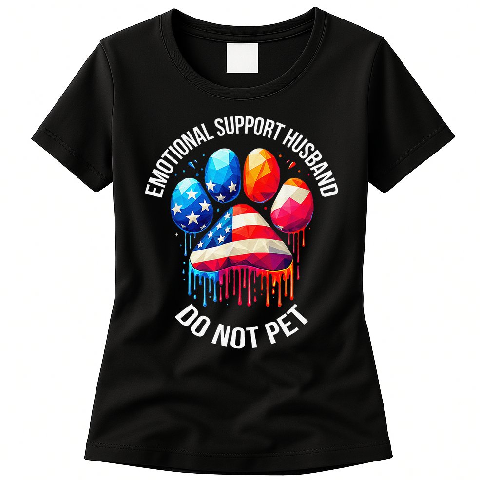 Do Not Pet Emotional Support Husband Funny US Flag Women Womens T-Shirt